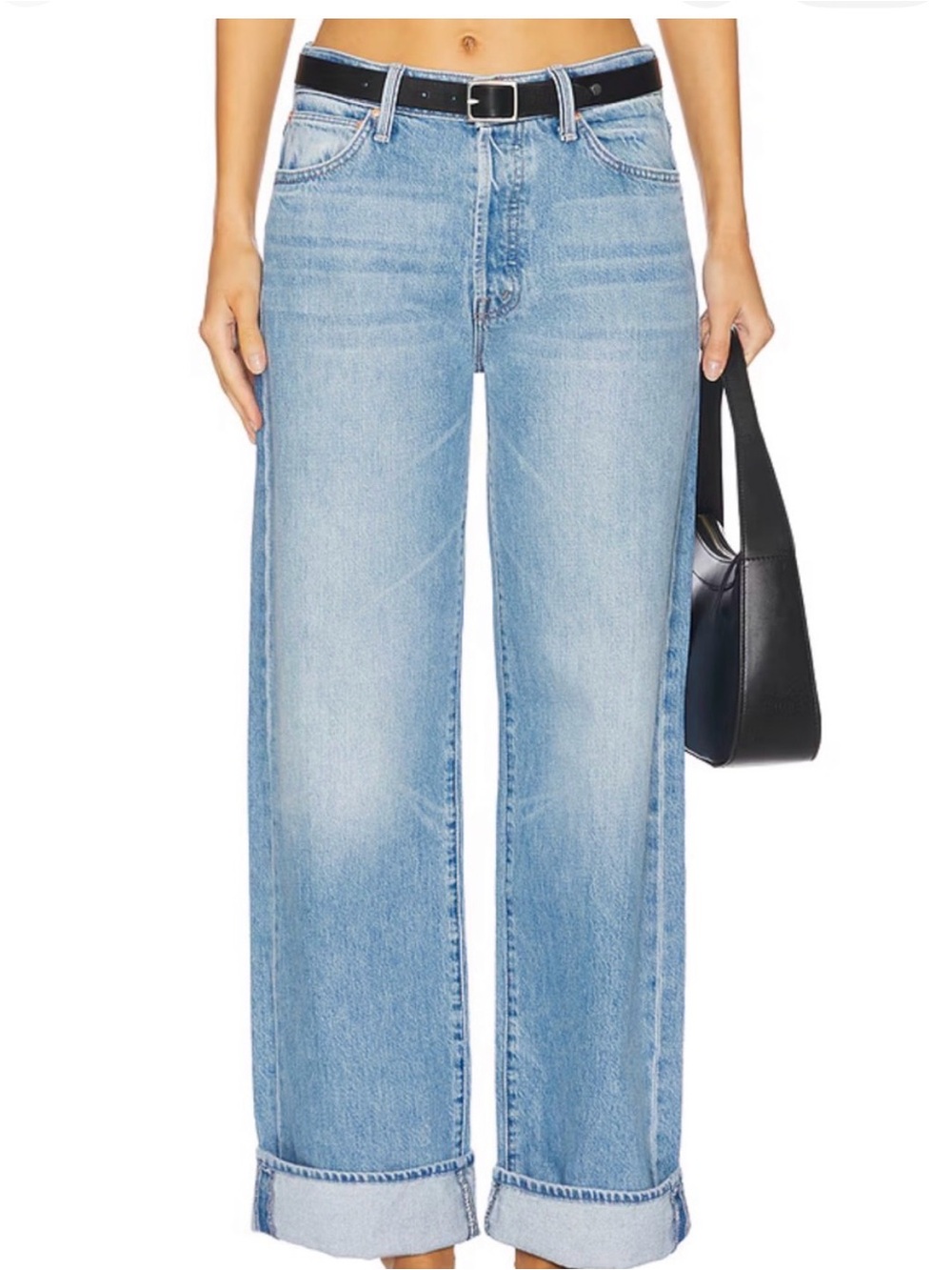 MOTHER Superior Lil’ Dodger Button Hover Cuff Light Wash Wide-Leg Cuffed Jeans - Picture 2 of 9